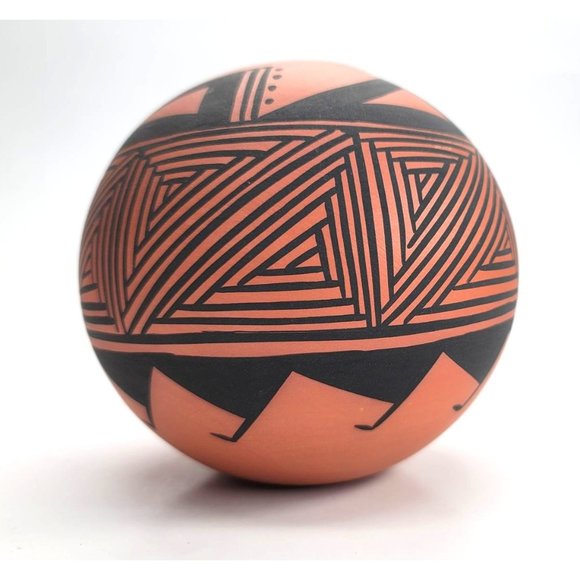 Native American Round Vase Acona Laguna Corn Terra Cotta and Black Pottery DH604 - Picture 8 of 8